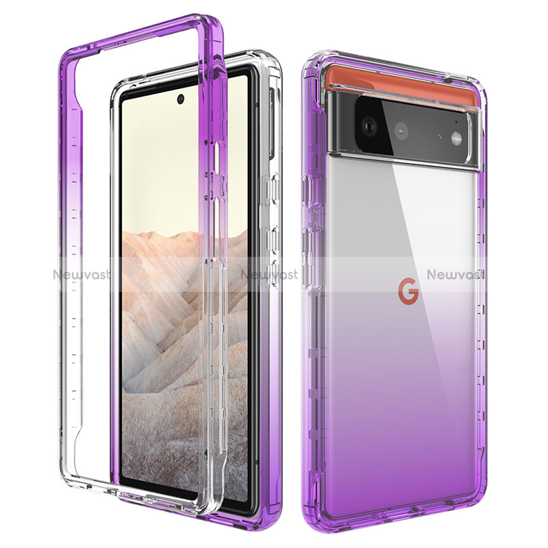 Ultra-thin Transparent Gel Gradient Soft Matte Finish Front and Back Case 360 Degrees Cover for Google Pixel 6 5G Purple