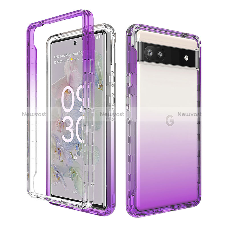 Ultra-thin Transparent Gel Gradient Soft Matte Finish Front and Back Case 360 Degrees Cover for Google Pixel 6a 5G Purple