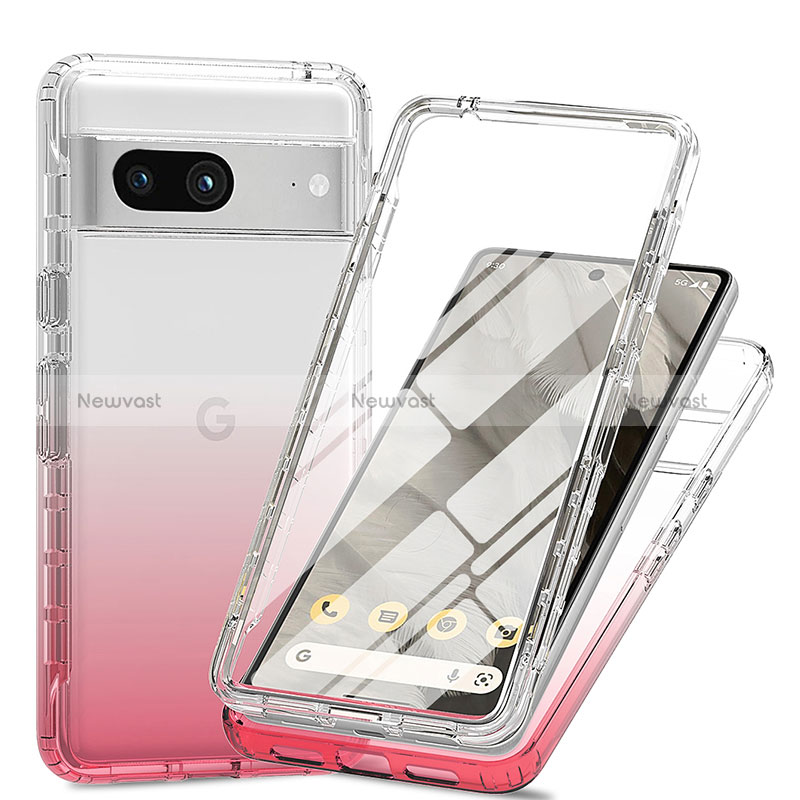 Ultra-thin Transparent Gel Gradient Soft Matte Finish Front and Back Case 360 Degrees Cover for Google Pixel 7a 5G Red