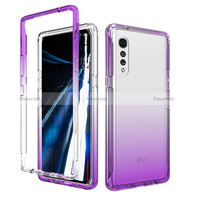 Ultra-thin Transparent Gel Gradient Soft Matte Finish Front and Back Case 360 Degrees Cover for LG Velvet 4G Purple