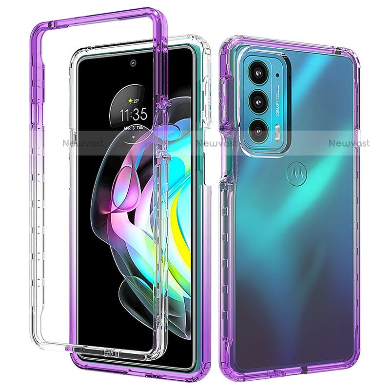 Ultra-thin Transparent Gel Gradient Soft Matte Finish Front and Back Case 360 Degrees Cover for Motorola Moto Edge 20 5G Purple