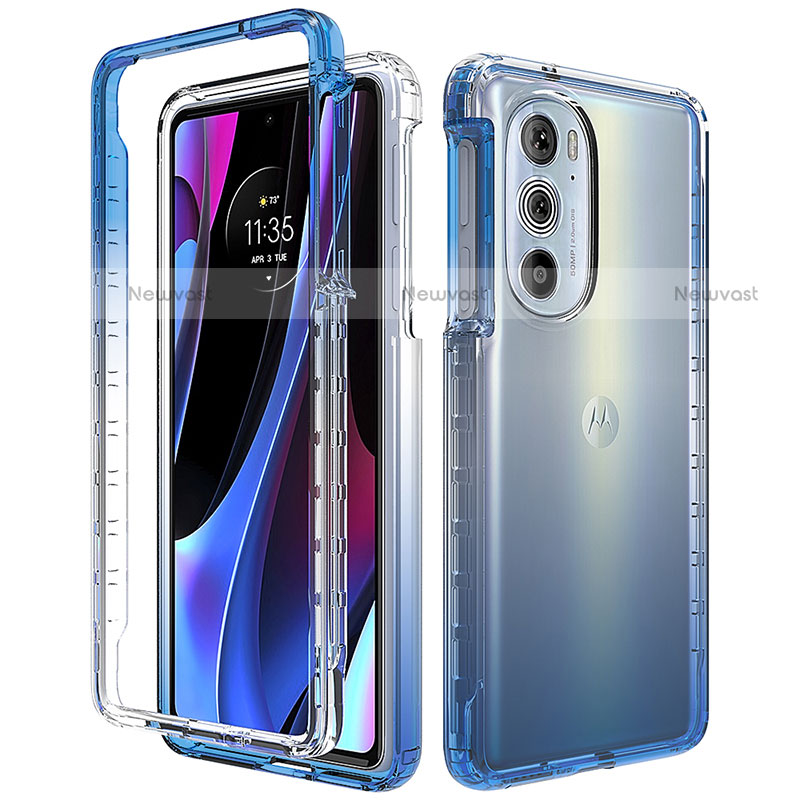 Ultra-thin Transparent Gel Gradient Soft Matte Finish Front and Back Case 360 Degrees Cover for Motorola Moto Edge 30 Pro 5G Blue