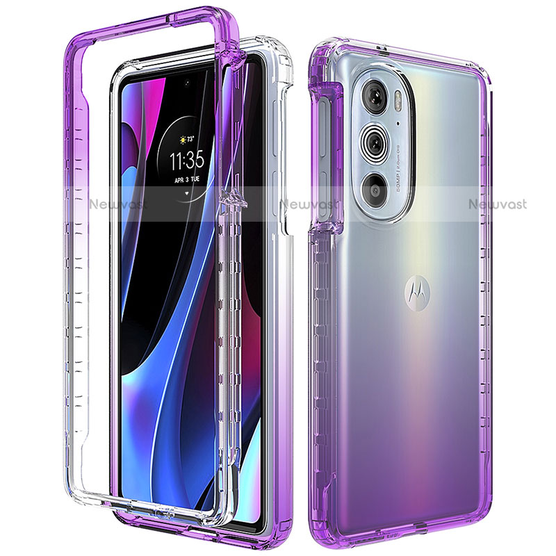 Ultra-thin Transparent Gel Gradient Soft Matte Finish Front and Back Case 360 Degrees Cover for Motorola Moto Edge 30 Pro 5G Purple