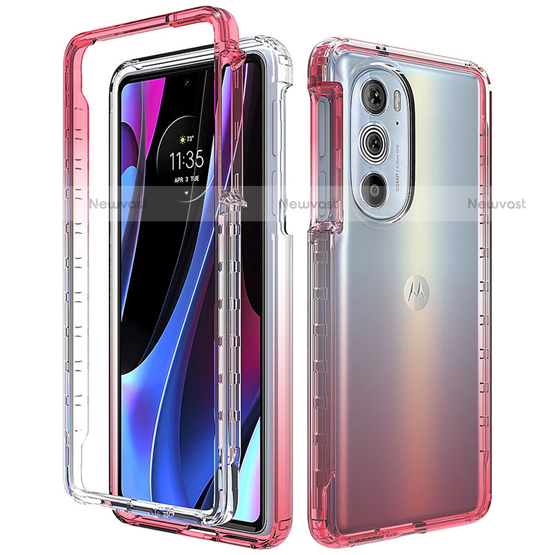 Ultra-thin Transparent Gel Gradient Soft Matte Finish Front and Back Case 360 Degrees Cover for Motorola Moto Edge 30 Pro 5G Red