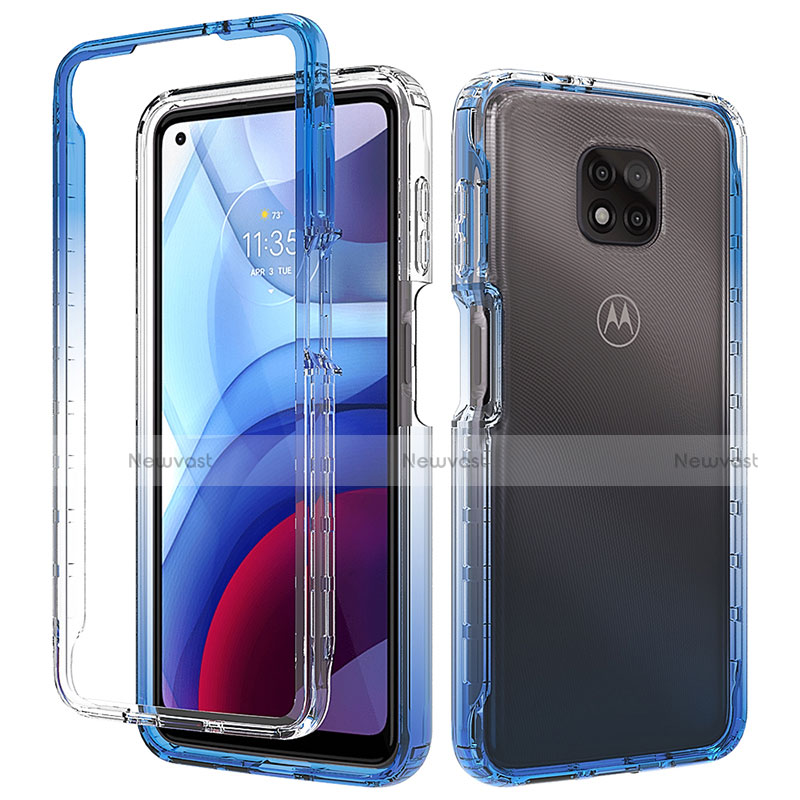 Ultra-thin Transparent Gel Gradient Soft Matte Finish Front and Back Case 360 Degrees Cover for Motorola Moto G Power (2021) Blue