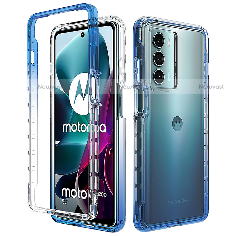 Ultra-thin Transparent Gel Gradient Soft Matte Finish Front and Back Case 360 Degrees Cover for Motorola Moto G200 5G Blue