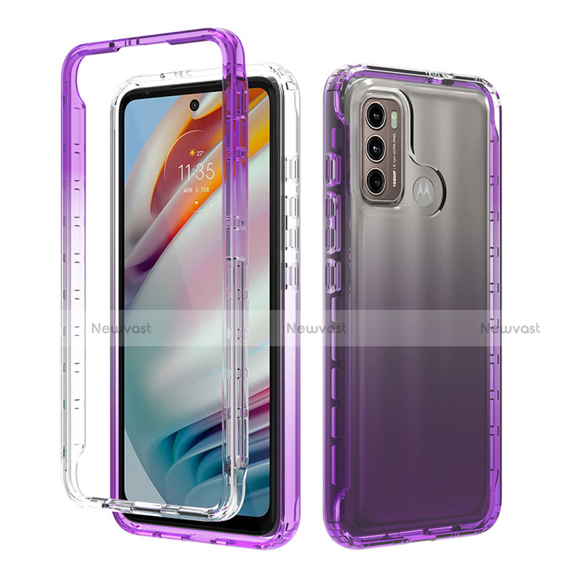 Ultra-thin Transparent Gel Gradient Soft Matte Finish Front and Back Case 360 Degrees Cover for Motorola Moto G60 Purple