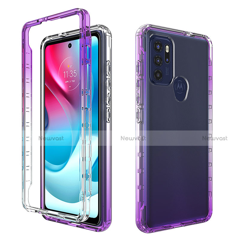 Ultra-thin Transparent Gel Gradient Soft Matte Finish Front and Back Case 360 Degrees Cover for Motorola Moto G60s Purple