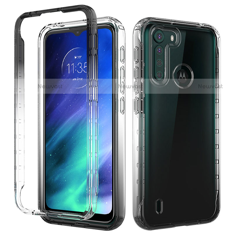 Ultra-thin Transparent Gel Gradient Soft Matte Finish Front and Back Case 360 Degrees Cover for Motorola Moto One Fusion Black