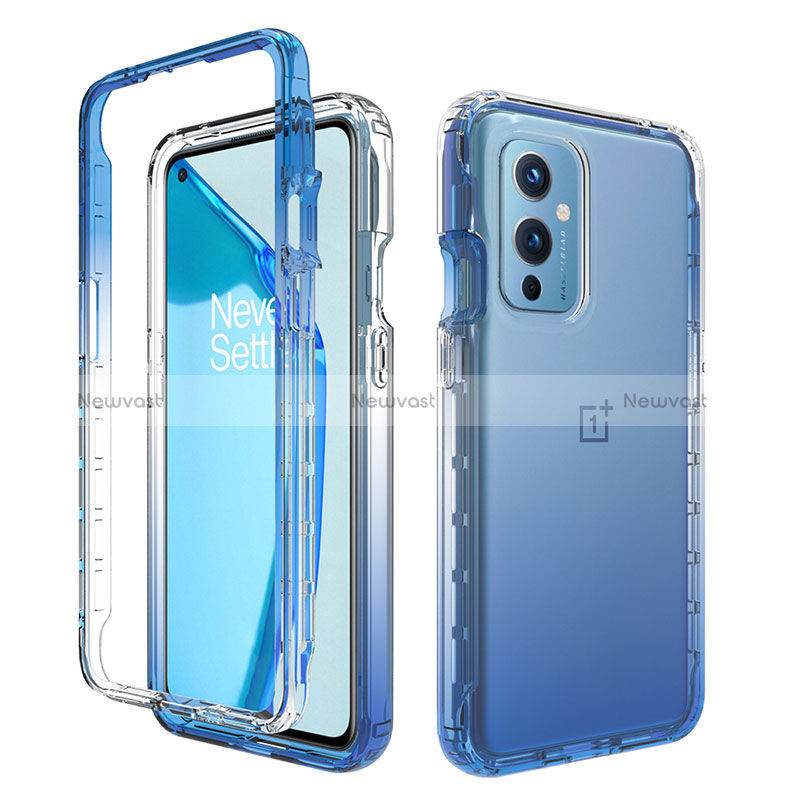 Ultra-thin Transparent Gel Gradient Soft Matte Finish Front and Back Case 360 Degrees Cover for OnePlus 9 5G Blue