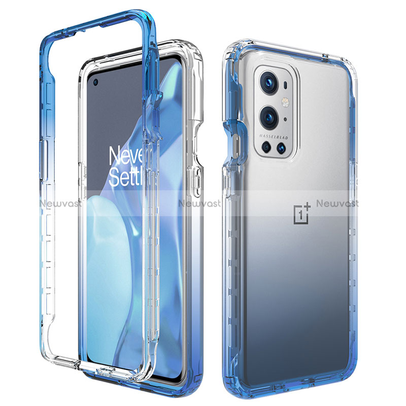 Ultra-thin Transparent Gel Gradient Soft Matte Finish Front and Back Case 360 Degrees Cover for OnePlus 9 Pro 5G Blue