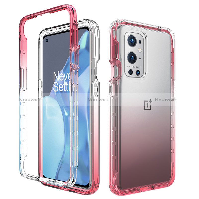 Ultra-thin Transparent Gel Gradient Soft Matte Finish Front and Back Case 360 Degrees Cover for OnePlus 9 Pro 5G Red