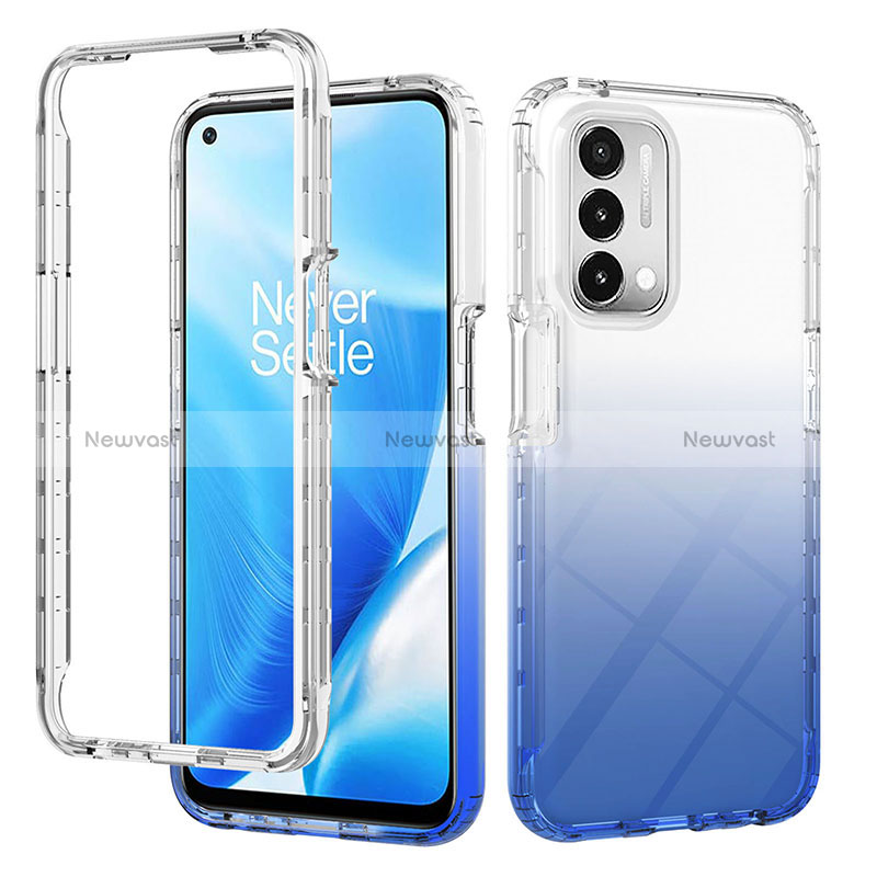 Ultra-thin Transparent Gel Gradient Soft Matte Finish Front and Back Case 360 Degrees Cover for Oppo A74 5G Blue