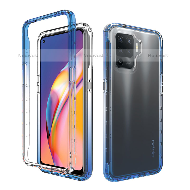 Ultra-thin Transparent Gel Gradient Soft Matte Finish Front and Back Case 360 Degrees Cover for Oppo A94 4G Blue