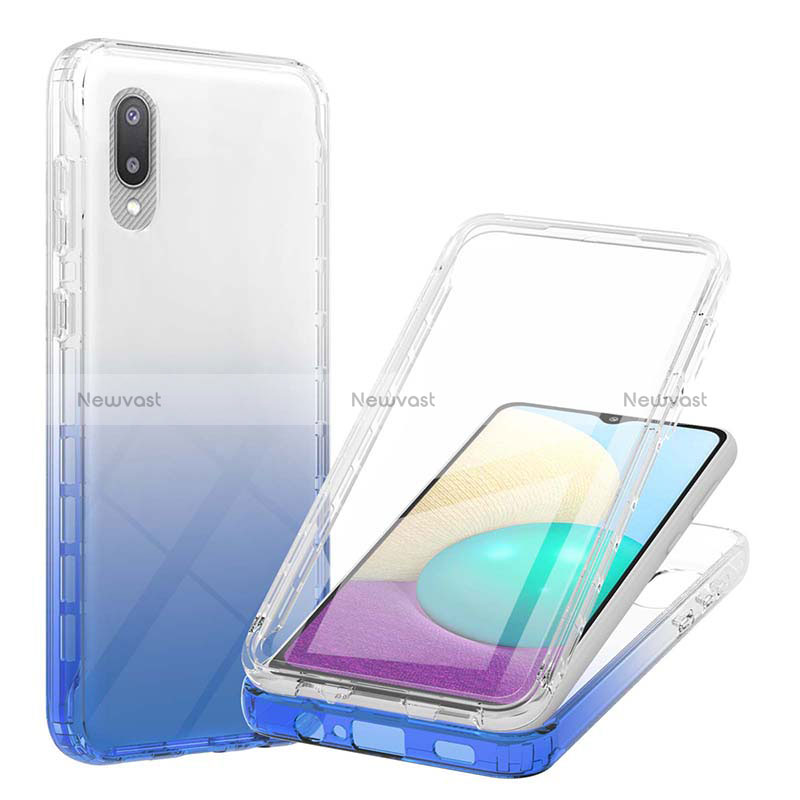 Ultra-thin Transparent Gel Gradient Soft Matte Finish Front and Back Case 360 Degrees Cover for Samsung Galaxy A02 Blue