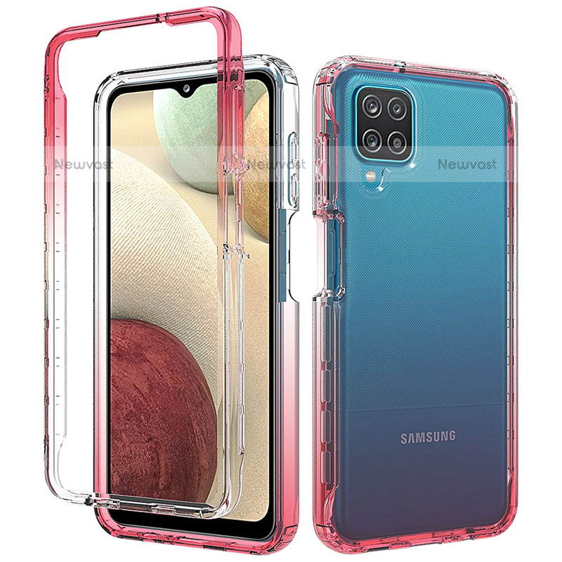 Ultra-thin Transparent Gel Gradient Soft Matte Finish Front and Back Case 360 Degrees Cover for Samsung Galaxy A12 Red