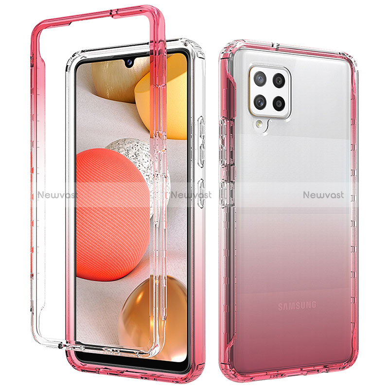Ultra-thin Transparent Gel Gradient Soft Matte Finish Front and Back Case 360 Degrees Cover for Samsung Galaxy A42 5G Red