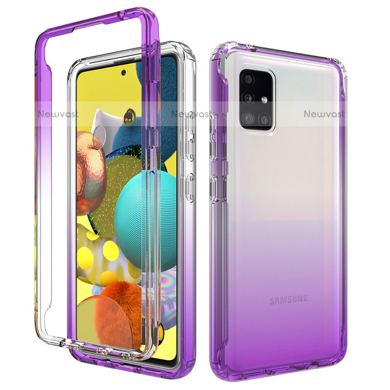 Ultra-thin Transparent Gel Gradient Soft Matte Finish Front and Back Case 360 Degrees Cover for Samsung Galaxy A51 4G Purple