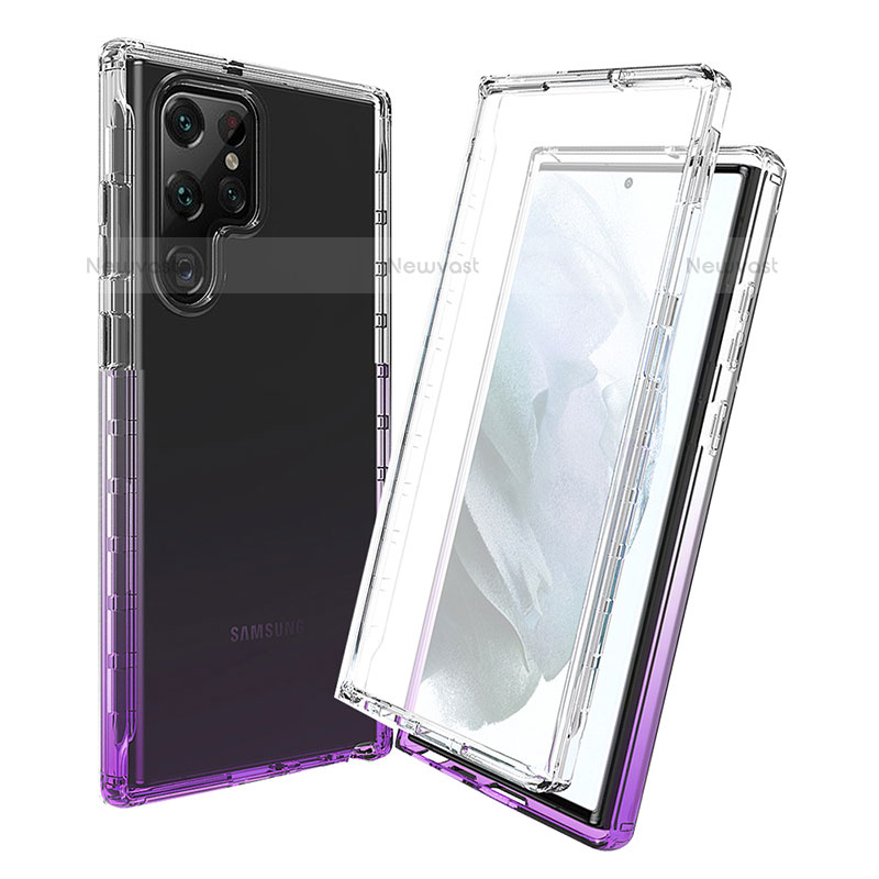 Ultra-thin Transparent Gel Gradient Soft Matte Finish Front and Back Case 360 Degrees Cover for Samsung Galaxy S21 Ultra 5G Purple