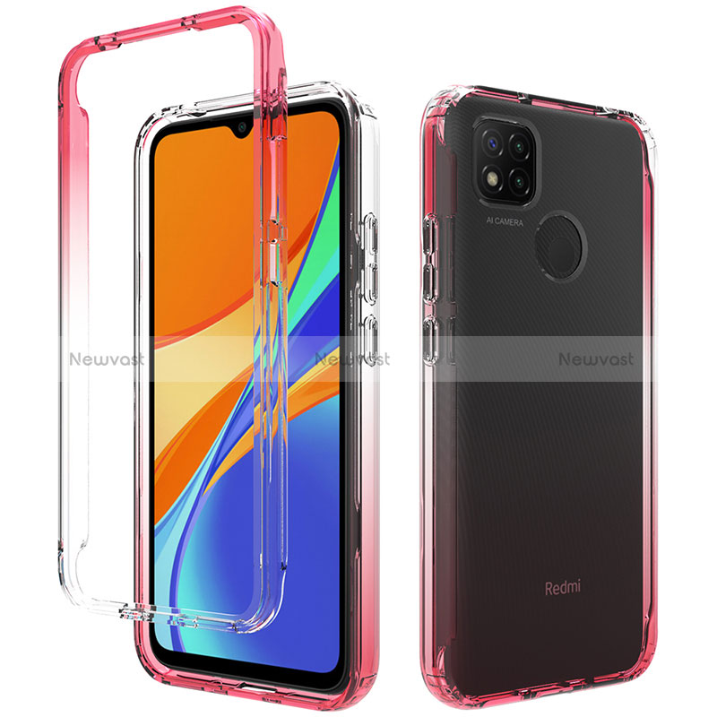 Ultra-thin Transparent Gel Gradient Soft Matte Finish Front and Back Case 360 Degrees Cover for Xiaomi POCO C3 Red