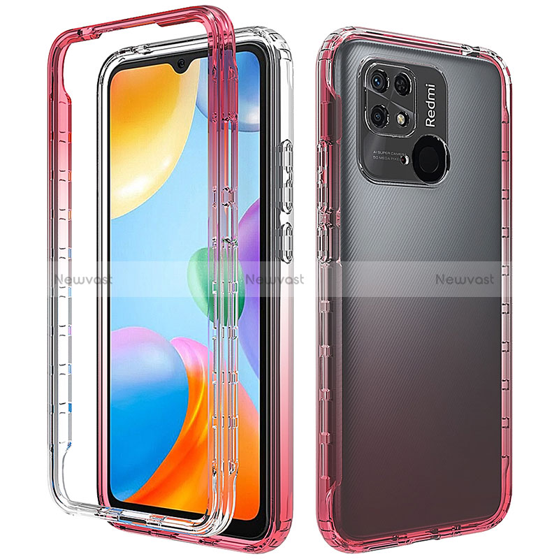 Ultra-thin Transparent Gel Gradient Soft Matte Finish Front and Back Case 360 Degrees Cover for Xiaomi Redmi 10 India Red