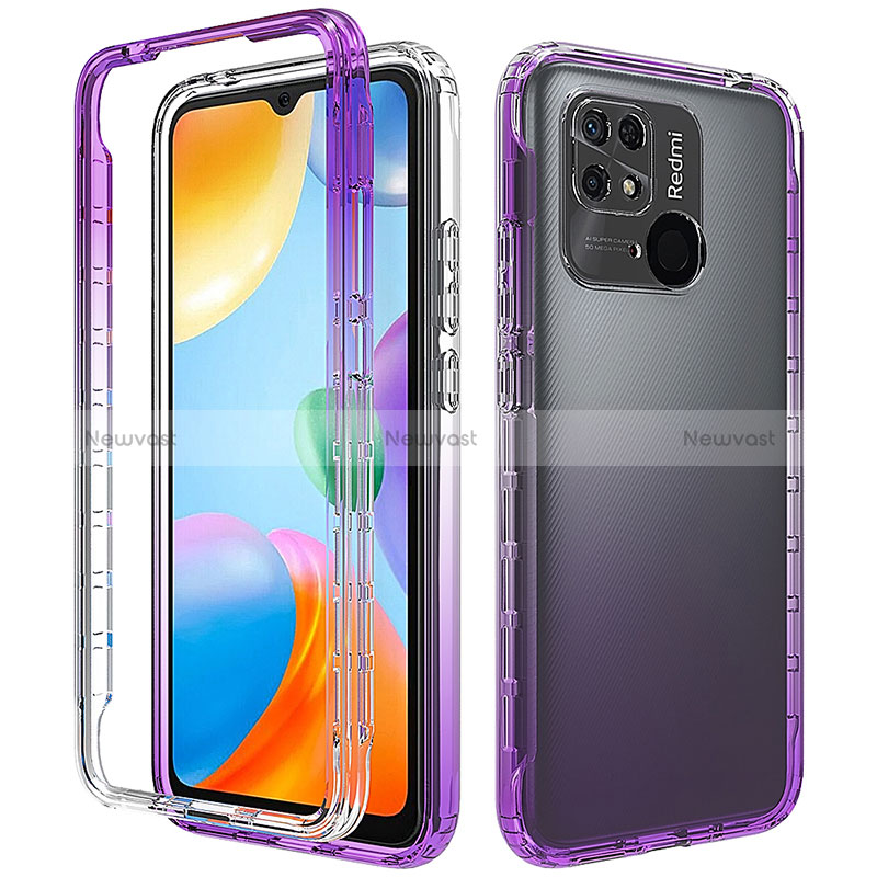 Ultra-thin Transparent Gel Gradient Soft Matte Finish Front and Back Case 360 Degrees Cover for Xiaomi Redmi 10 Power Purple