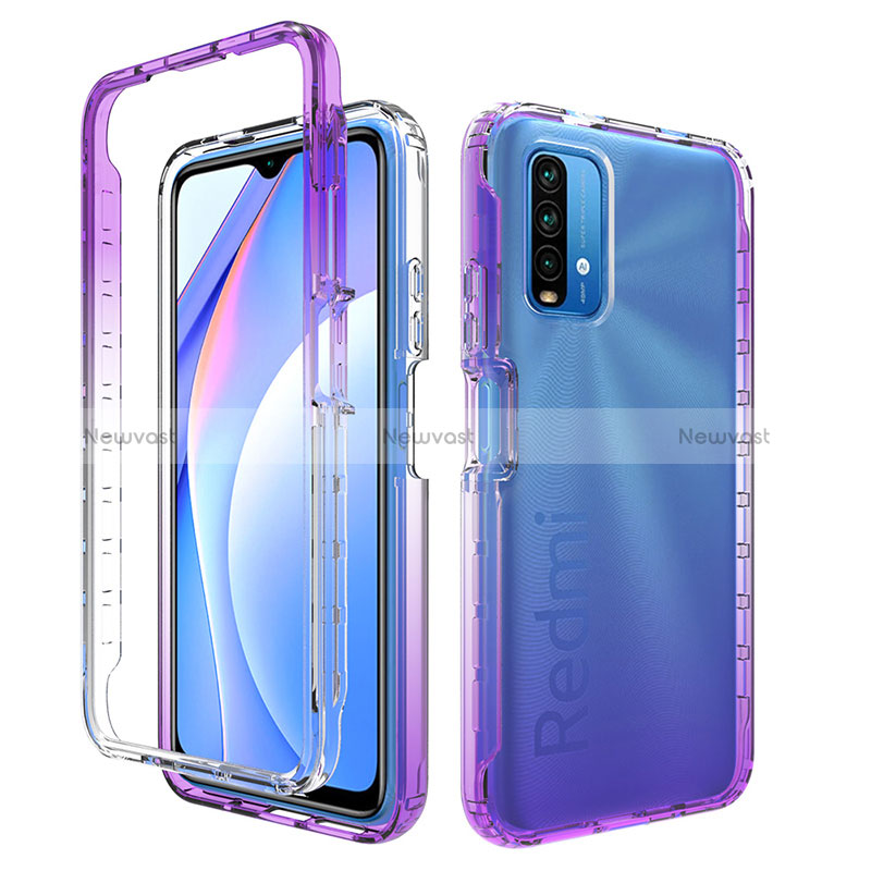 Ultra-thin Transparent Gel Gradient Soft Matte Finish Front and Back Case 360 Degrees Cover for Xiaomi Redmi 9 Power Purple