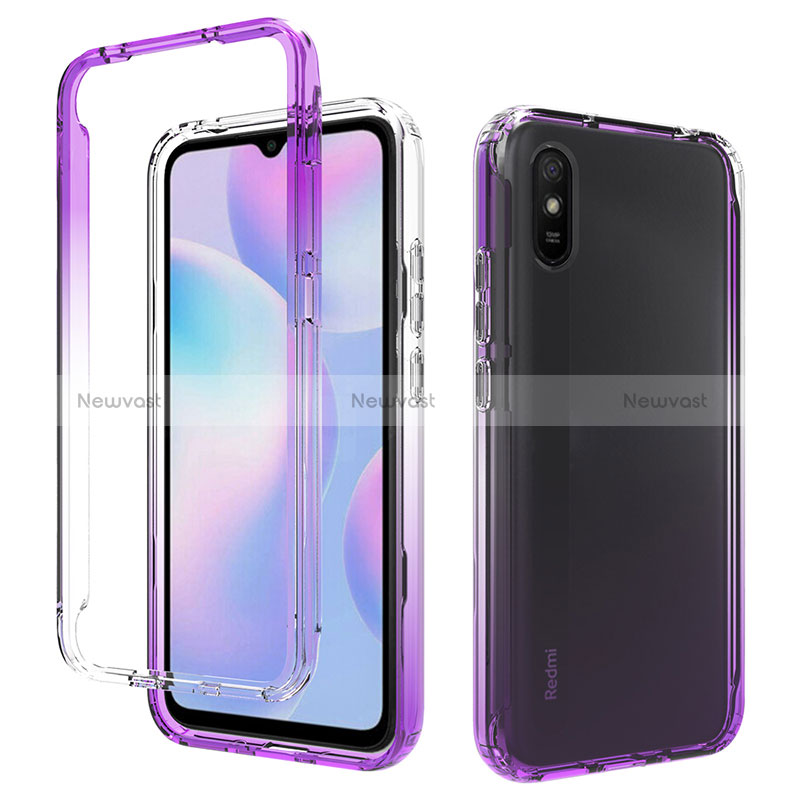 Ultra-thin Transparent Gel Gradient Soft Matte Finish Front and Back Case 360 Degrees Cover for Xiaomi Redmi 9A Purple