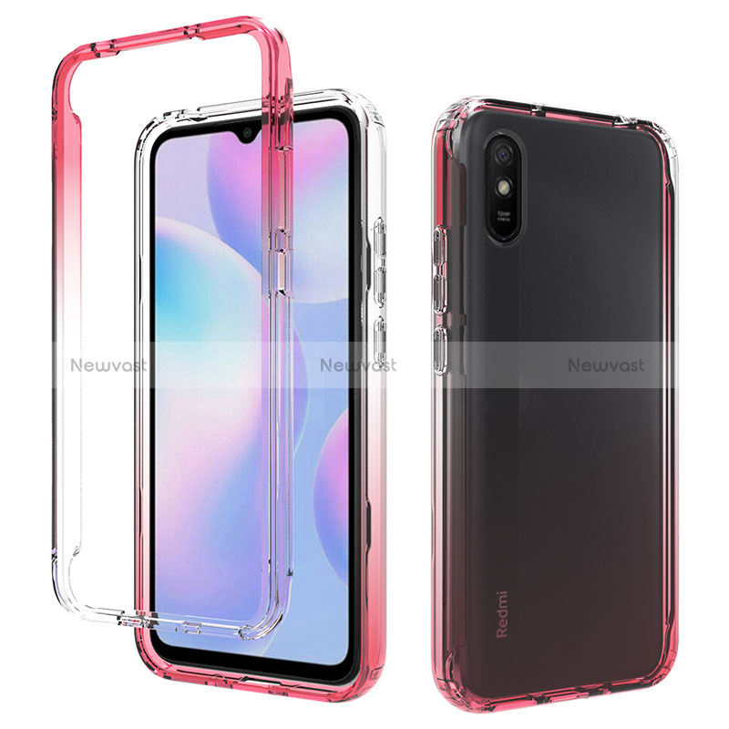 Ultra-thin Transparent Gel Gradient Soft Matte Finish Front and Back Case 360 Degrees Cover for Xiaomi Redmi 9A Red