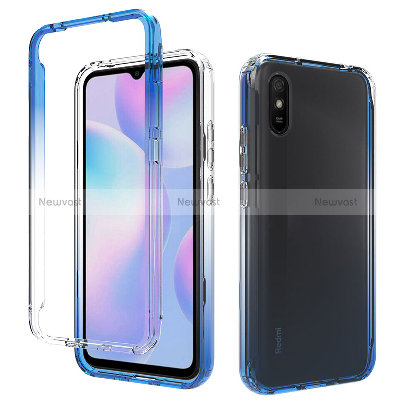 Ultra-thin Transparent Gel Gradient Soft Matte Finish Front and Back Case 360 Degrees Cover for Xiaomi Redmi 9AT Blue