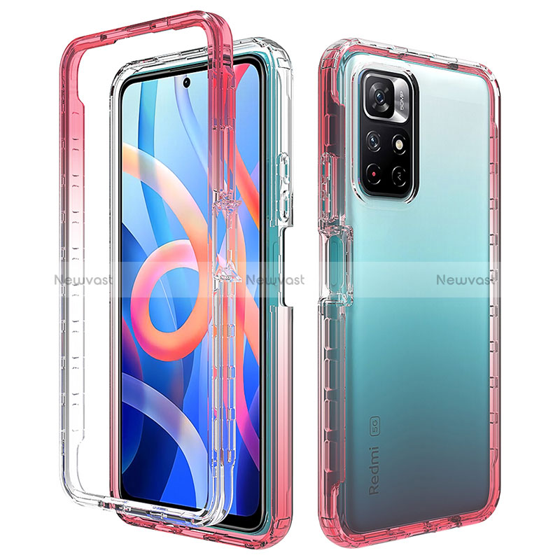 Ultra-thin Transparent Gel Gradient Soft Matte Finish Front and Back Case 360 Degrees Cover for Xiaomi Redmi Note 11 5G Red