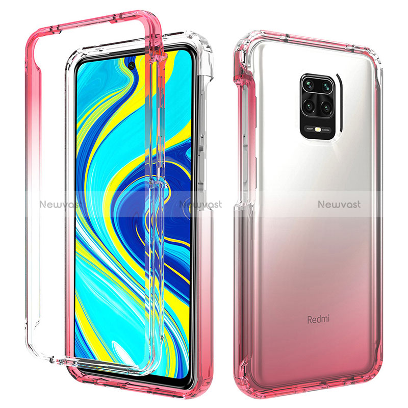 Ultra-thin Transparent Gel Gradient Soft Matte Finish Front and Back Case 360 Degrees Cover for Xiaomi Redmi Note 9 Pro Red