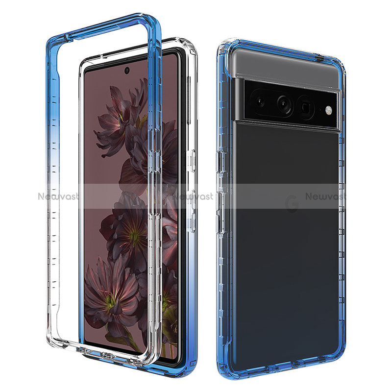 Ultra-thin Transparent Gel Gradient Soft Matte Finish Front and Back Case 360 Degrees Cover JX1 for Google Pixel 7 Pro 5G Blue