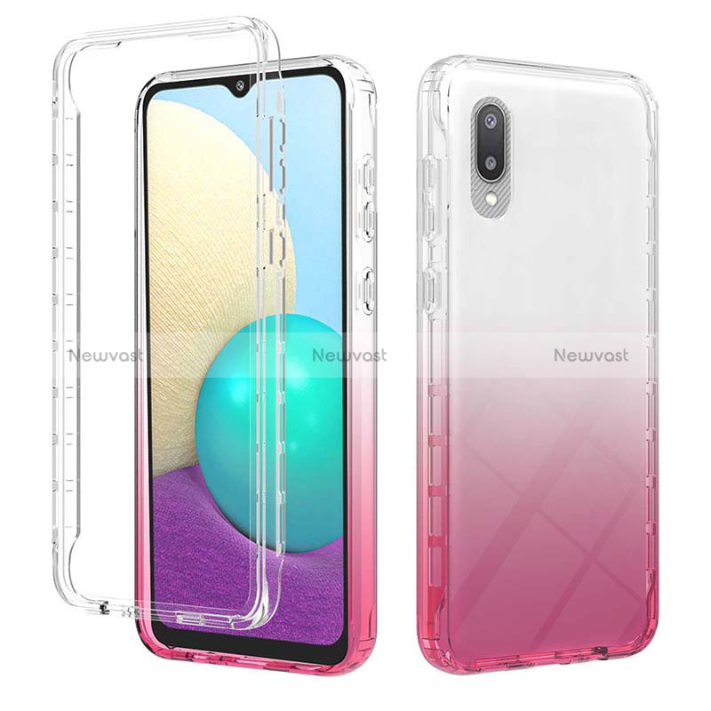 Ultra-thin Transparent Gel Gradient Soft Matte Finish Front and Back Case 360 Degrees Cover JX1 for Samsung Galaxy A02 Pink