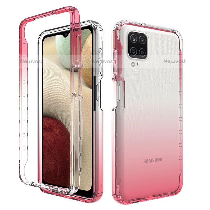 Ultra-thin Transparent Gel Gradient Soft Matte Finish Front and Back Case 360 Degrees Cover JX1 for Samsung Galaxy A12 Hot Pink