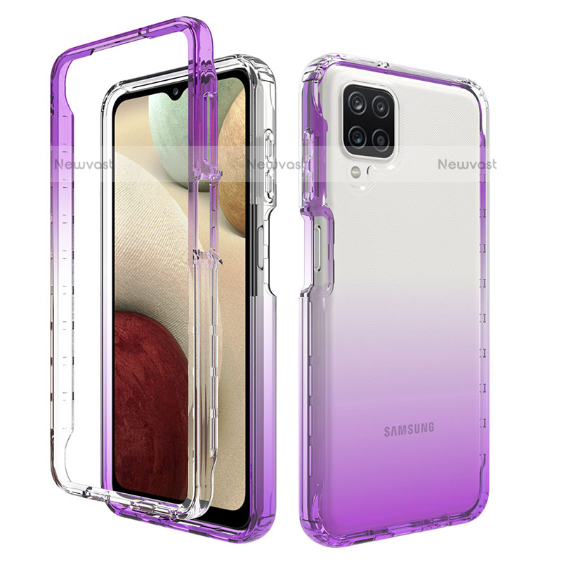 Ultra-thin Transparent Gel Gradient Soft Matte Finish Front and Back Case 360 Degrees Cover JX1 for Samsung Galaxy A12 Purple