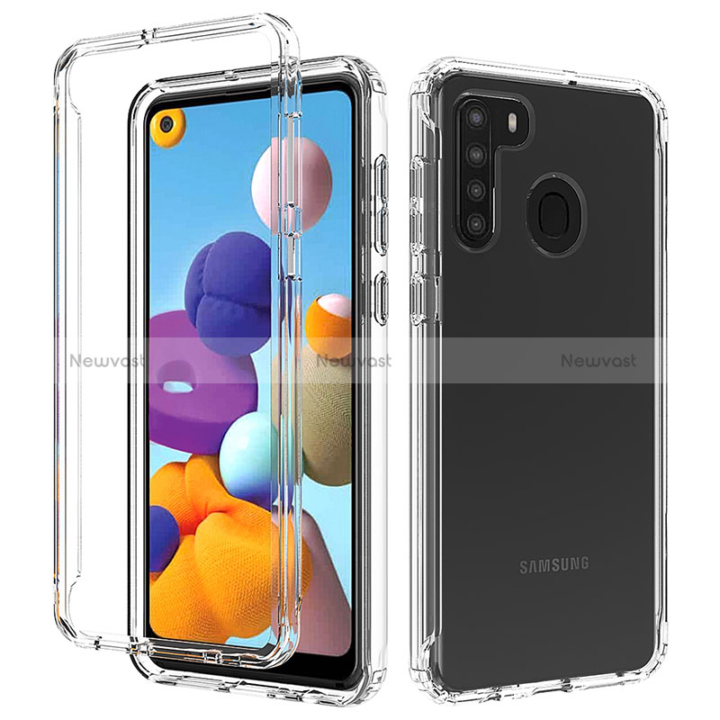 Ultra-thin Transparent Gel Gradient Soft Matte Finish Front and Back Case 360 Degrees Cover JX1 for Samsung Galaxy A21s Clear