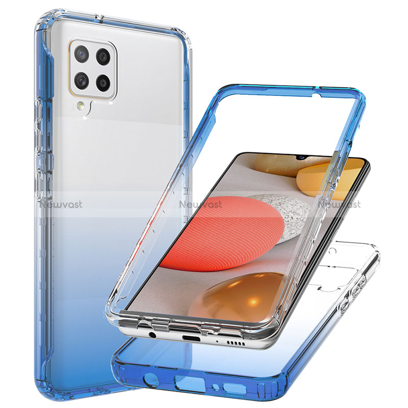 Ultra-thin Transparent Gel Gradient Soft Matte Finish Front and Back Case 360 Degrees Cover JX1 for Samsung Galaxy A42 5G Blue