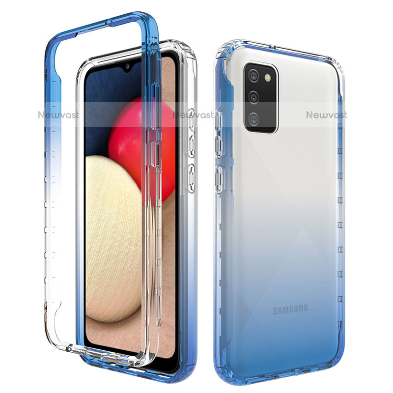 Ultra-thin Transparent Gel Gradient Soft Matte Finish Front and Back Case 360 Degrees Cover JX4 for Samsung Galaxy A02s Blue