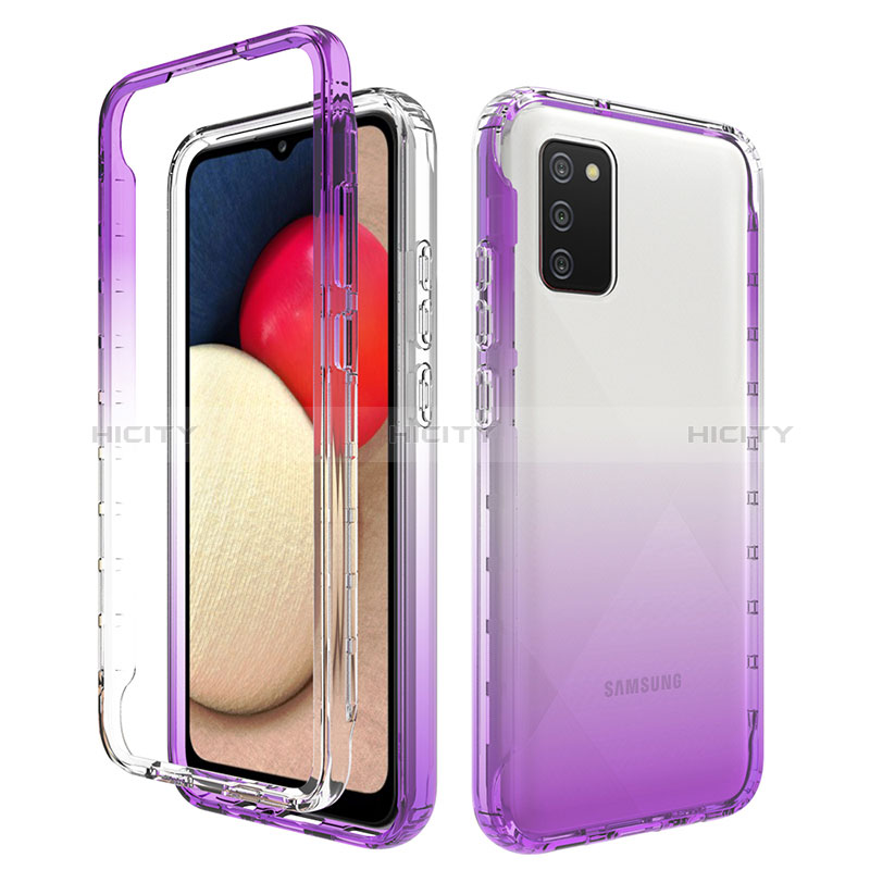Ultra-thin Transparent Gel Gradient Soft Matte Finish Front and Back Case 360 Degrees Cover JX4 for Samsung Galaxy A03s Purple