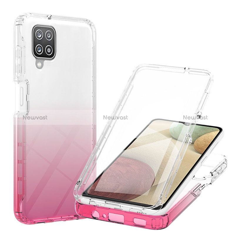 Ultra-thin Transparent Gel Gradient Soft Matte Finish Front and Back Case 360 Degrees Cover YB1 for Samsung Galaxy A12 5G Pink