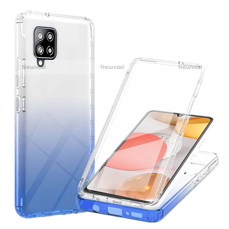 Ultra-thin Transparent Gel Gradient Soft Matte Finish Front and Back Case 360 Degrees Cover YB1 for Samsung Galaxy A42 5G Blue