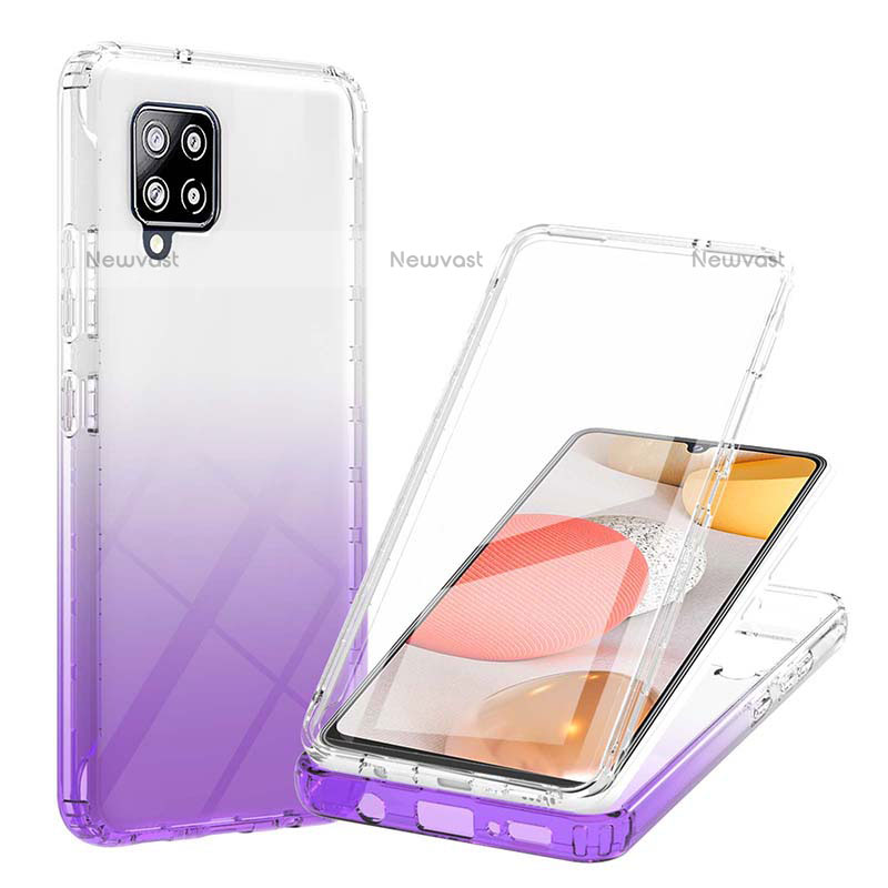 Ultra-thin Transparent Gel Gradient Soft Matte Finish Front and Back Case 360 Degrees Cover YB1 for Samsung Galaxy A42 5G Purple