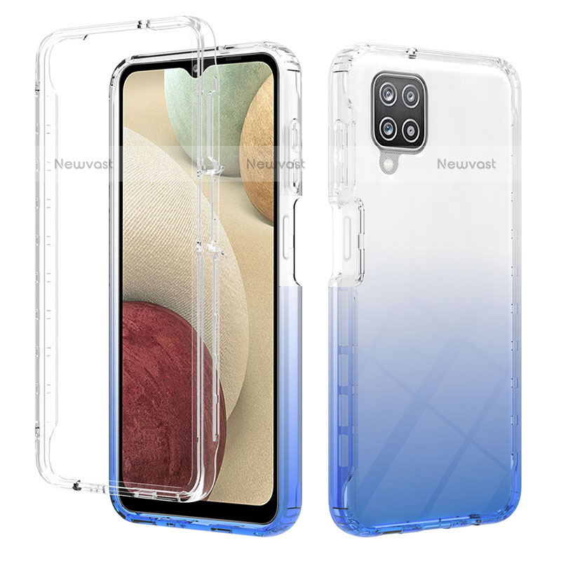 Ultra-thin Transparent Gel Gradient Soft Matte Finish Front and Back Case 360 Degrees Cover YB2 for Samsung Galaxy A12 Blue