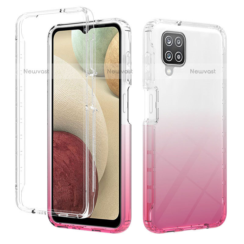 Ultra-thin Transparent Gel Gradient Soft Matte Finish Front and Back Case 360 Degrees Cover YB2 for Samsung Galaxy A12 Pink