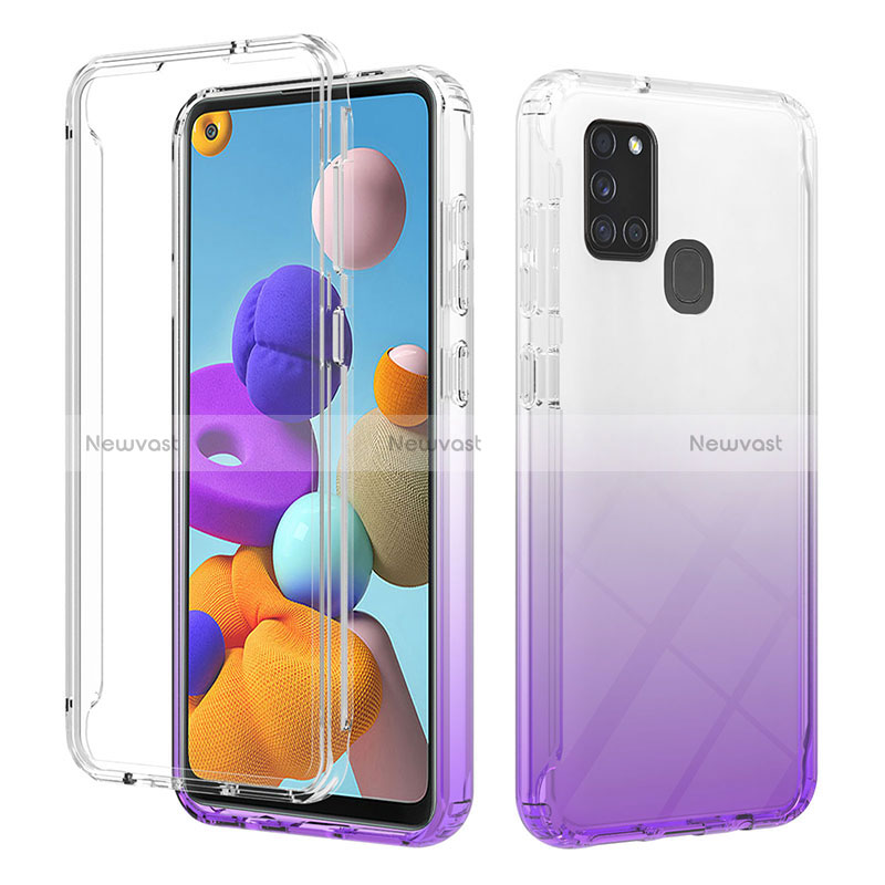 Ultra-thin Transparent Gel Gradient Soft Matte Finish Front and Back Case 360 Degrees Cover YB2 for Samsung Galaxy A21s Purple