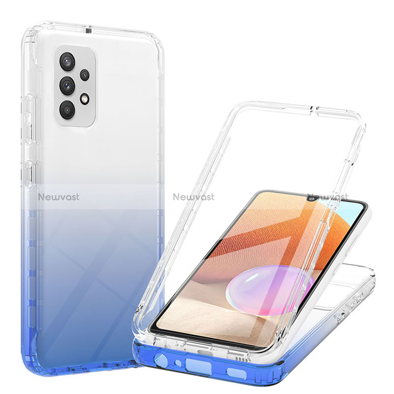 Ultra-thin Transparent Gel Gradient Soft Matte Finish Front and Back Case 360 Degrees Cover ZJ1 for Samsung Galaxy A32 4G Blue
