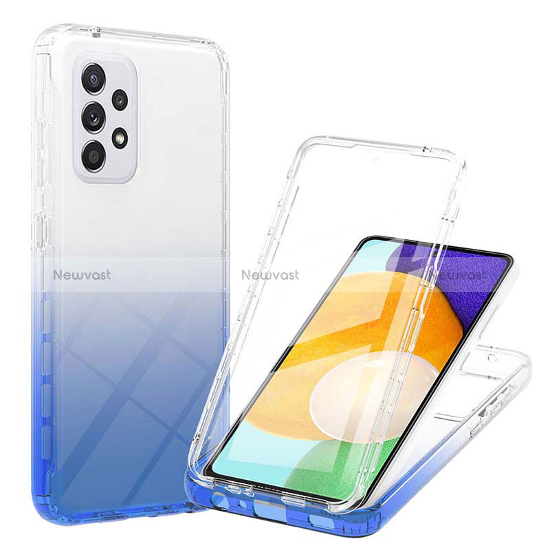 Ultra-thin Transparent Gel Gradient Soft Matte Finish Front and Back Case 360 Degrees Cover ZJ1 for Samsung Galaxy A52 4G Blue