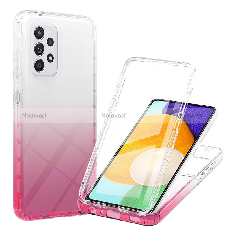 Ultra-thin Transparent Gel Gradient Soft Matte Finish Front and Back Case 360 Degrees Cover ZJ1 for Samsung Galaxy A52 5G Pink