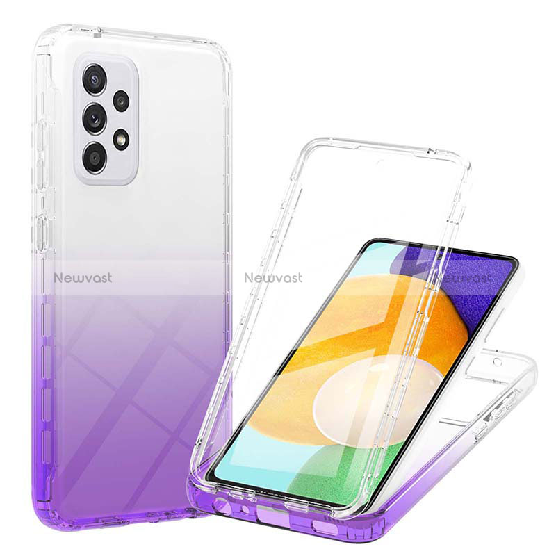 Ultra-thin Transparent Gel Gradient Soft Matte Finish Front and Back Case 360 Degrees Cover ZJ1 for Samsung Galaxy A52 5G Purple